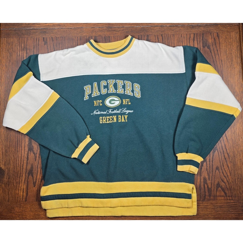 Vintage Green Bay Packers NFL Sweatshirt Green Gold Embroidered Men XL